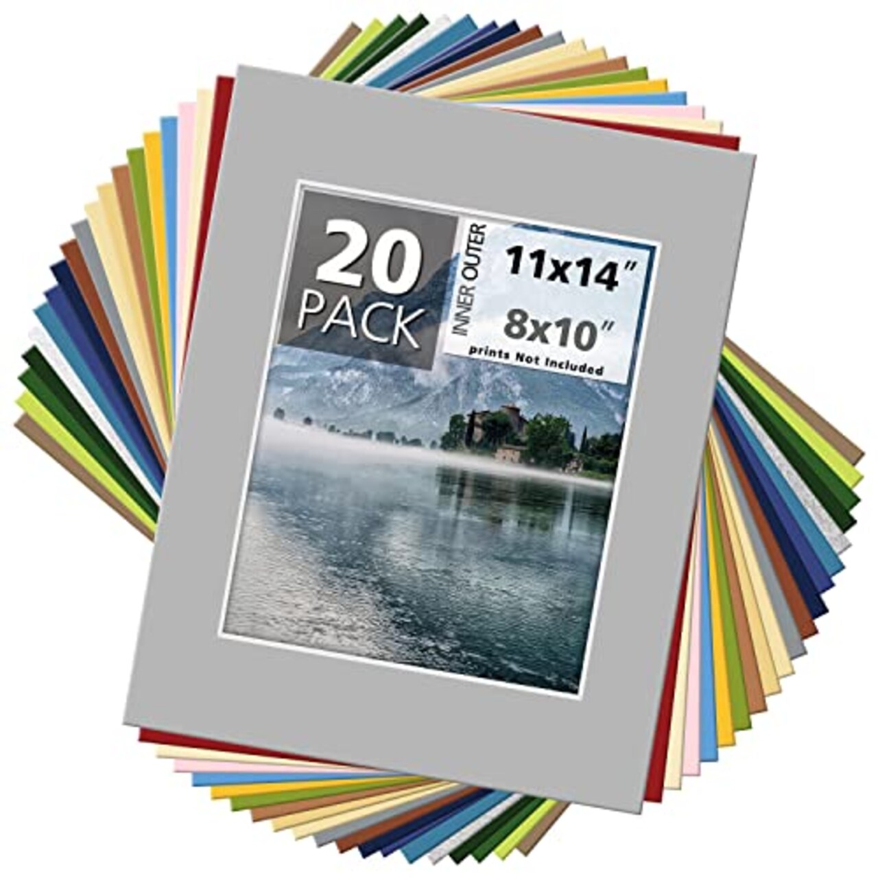 20 Pack 11x14 MIXED COLORS White Core Picture Mats for 8x10 Photos pictures and prints.